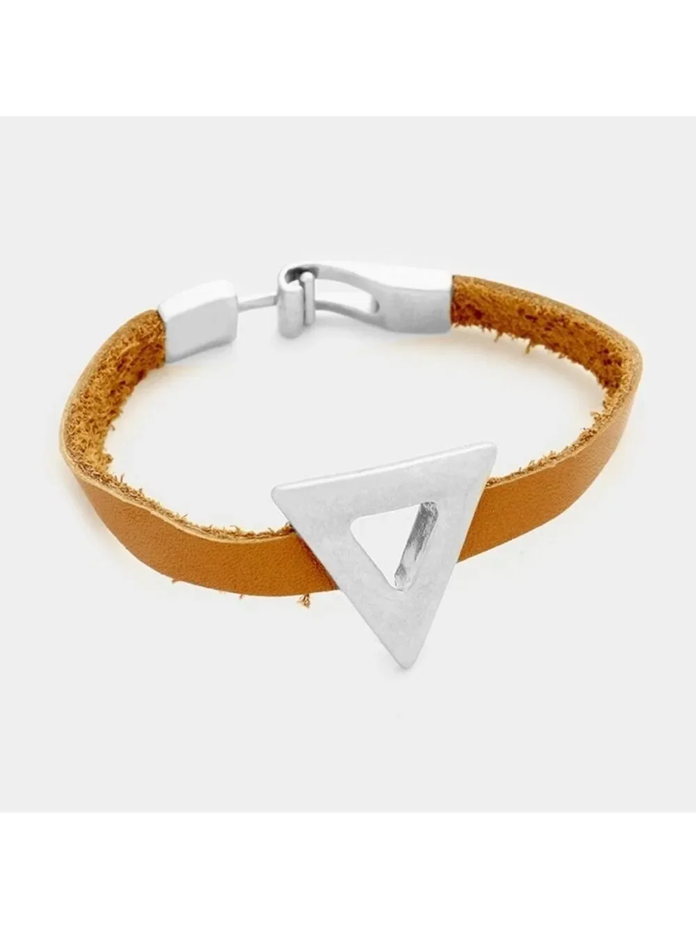 NWT Bohemian Antique Silver Geo Triangle Brown Faux Leather Bracelet